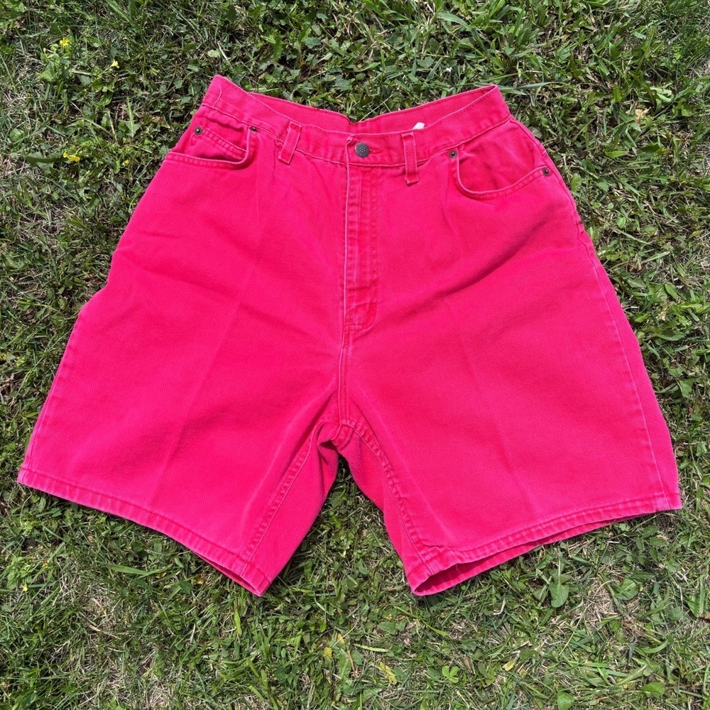 Vintage High-Rise Red Denim Shorts Womens 13/14 Unbranded Made in USA Faded 90s